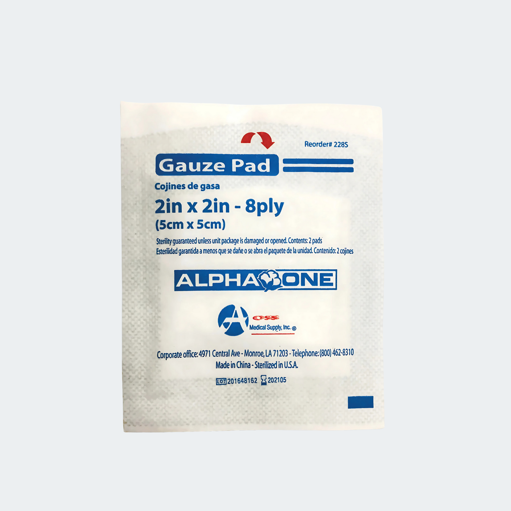AOSS Gauze Pad, 2 x 2 Inch, 8-Ply (Sterile 2s)