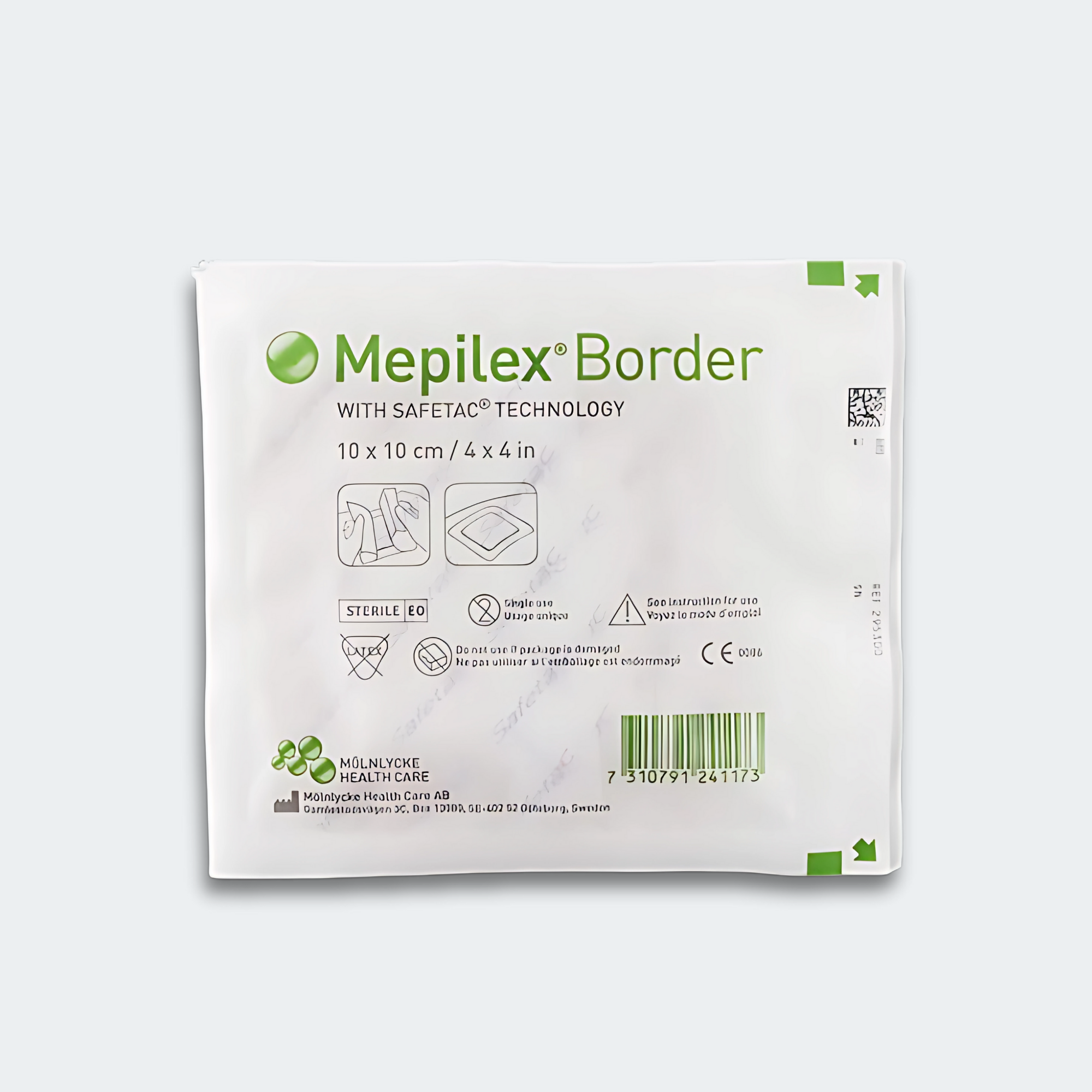 Molnlycke Mepilex Border 4" X 4" Self-Adherent Foam Dressing 5/box 295300 is an all-in-one, foam dressing that effectively absorbs and retains exudates, maintaining a moist wound environment. The Safe tac® layer seals the wound edges, preventing the exudates from leaking onto the surrounding skin, thus minimizing the risk for maceration. The Safe tac® layer ensures that the dressing can be changed without damaging the wound or surrounding skin, or exposing the patient to additional pain.

Features:

Minimiz