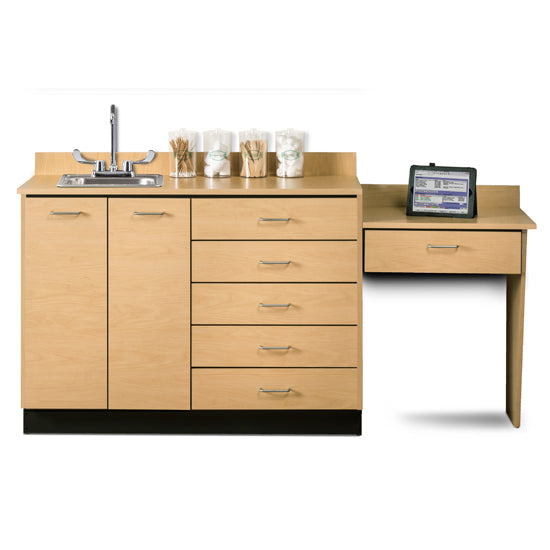 Base Cabinet Set with 2 Doors, 5 Drawers, Desk and Sink