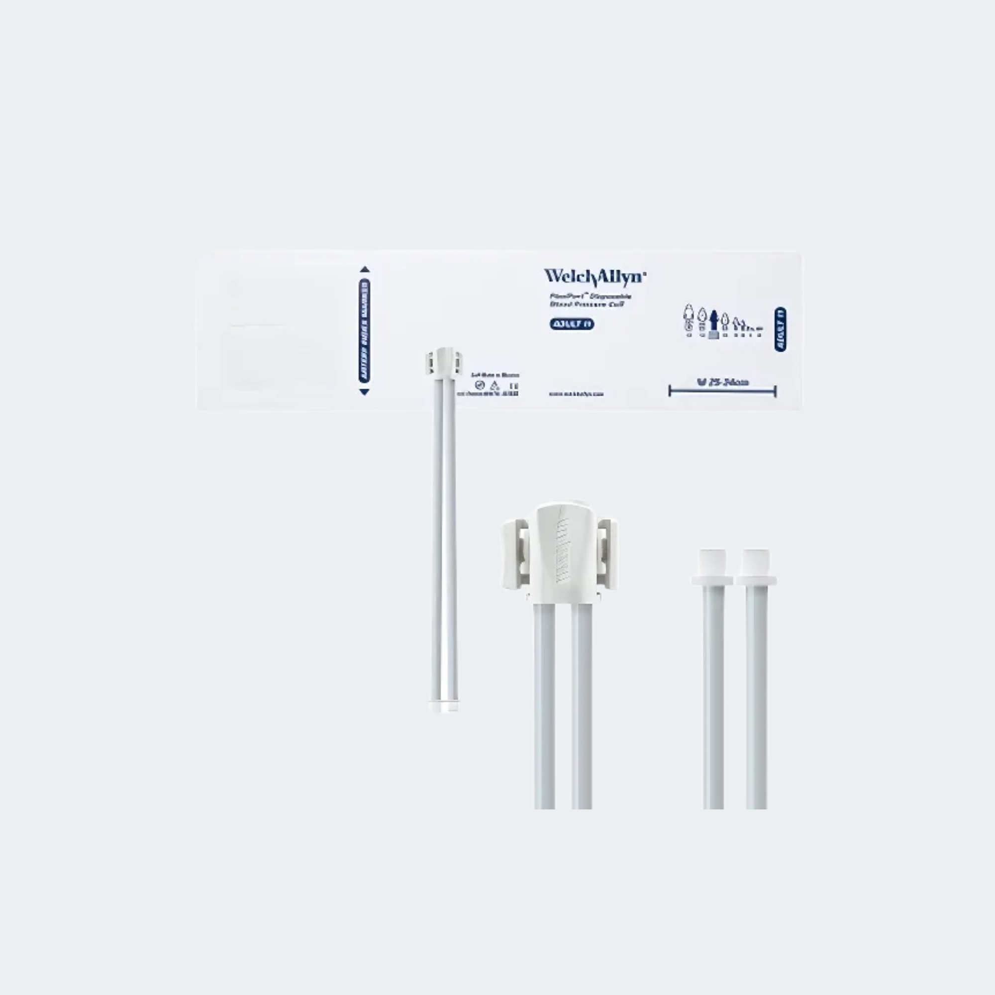 Welch Allyn FlexiPort Blood Pressure Cuff; Size-11 Adult, Soft Disposable, 2-Tubes, Male Screw (#5082-164) Connectors; Qty. 20