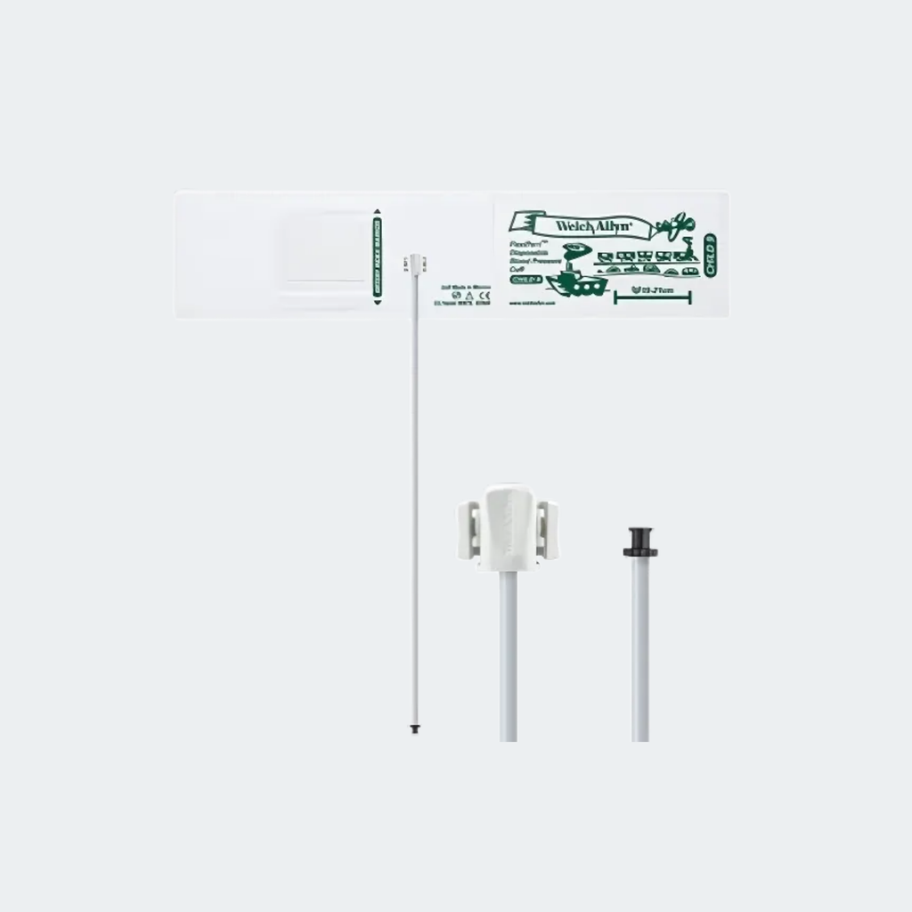 Welch Allyn FlexiPort Blood Pressure Cuff; Size-09 Child, Soft Disposable, 1-Tube (24.0 in/61.0 cm), Tri-Purpose (#5082-168) Connector
