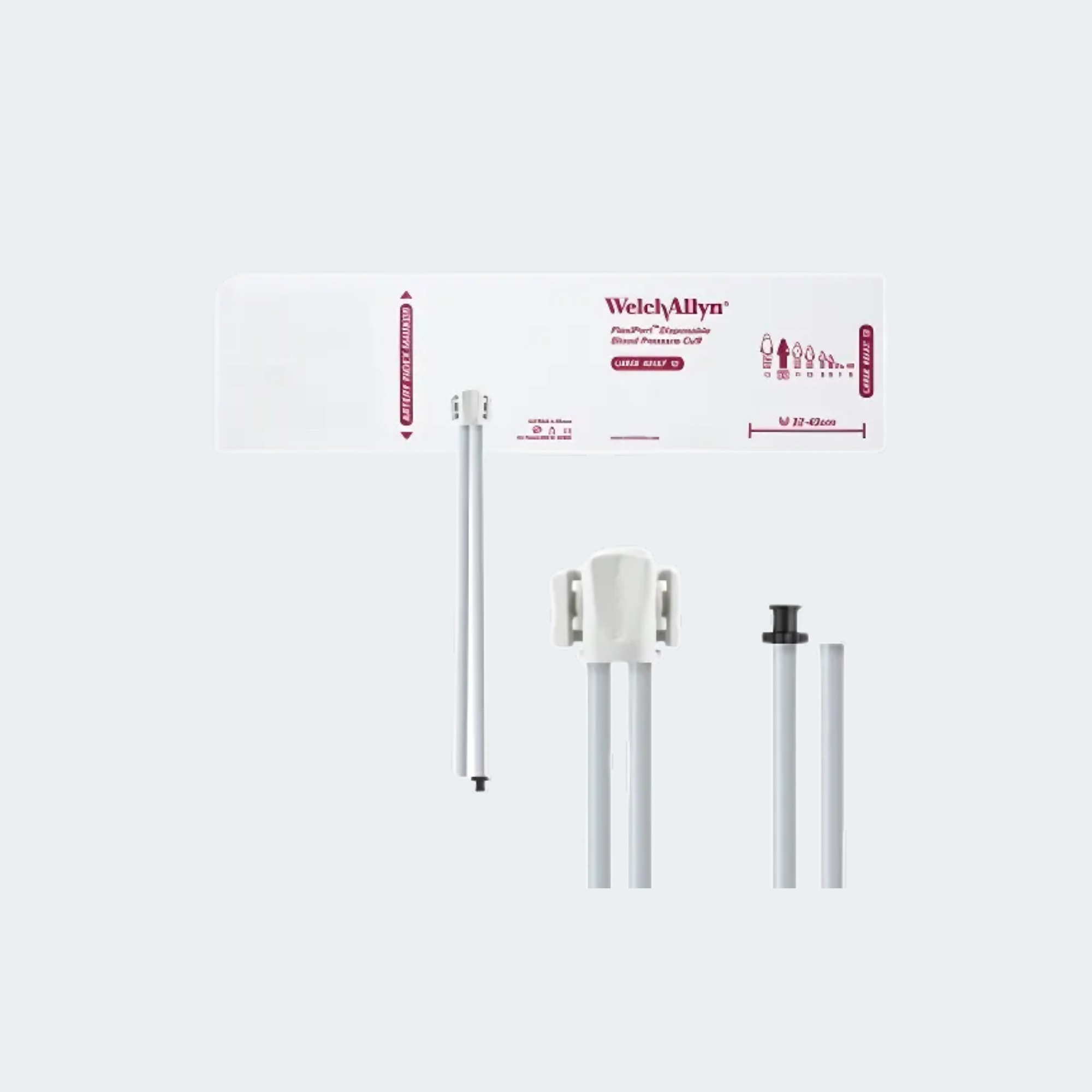 Welch Allyn FlexiPort Blood Pressure Cuff; Size-12 Large Adult, Soft Disposable, 2-Tubes (8.0 and 13.0 in/20.3 and 33.0 cm), Tri-Purpose (#5082-168) Connectors
