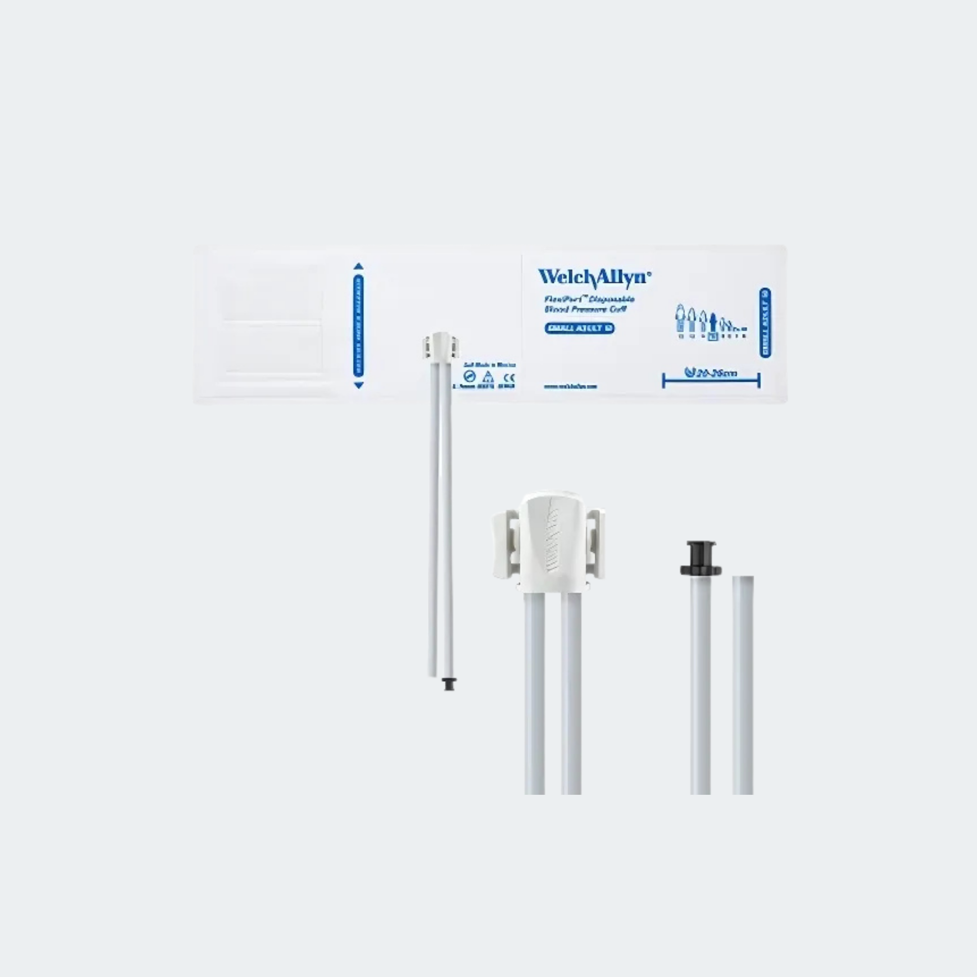 Welch Allyn FlexiPort Blood Pressure Cuff; Size-10 Small Adult, Soft Disposable, 2-Tubes (8.0 and 13.0 in/20.3 and 33.0 cm), Tri-Purpose (#5082-168) Connectors;