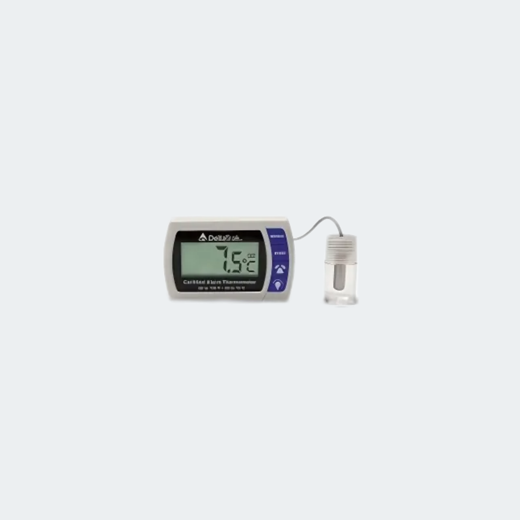  Dual channel digital thermometer with an internal and an external sensor, minimum/maximum memory, a large, easy-to-read LCD, and high/low alarm settings. 