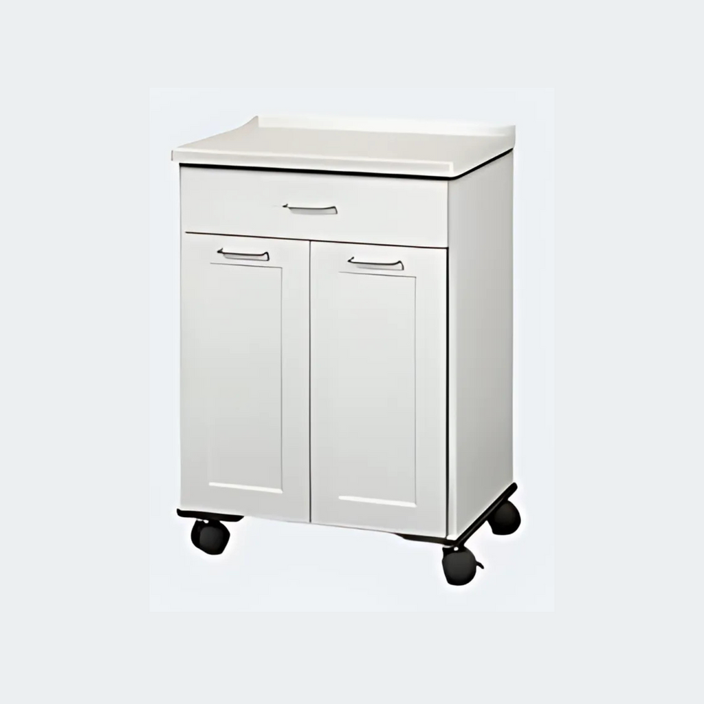 Mobile cabinet with 2 doors, 1 drawer and 1 adjustable shelf
Easy-clean, all-laminate interior
Tough Thermofoil exterior with no front-facing seams