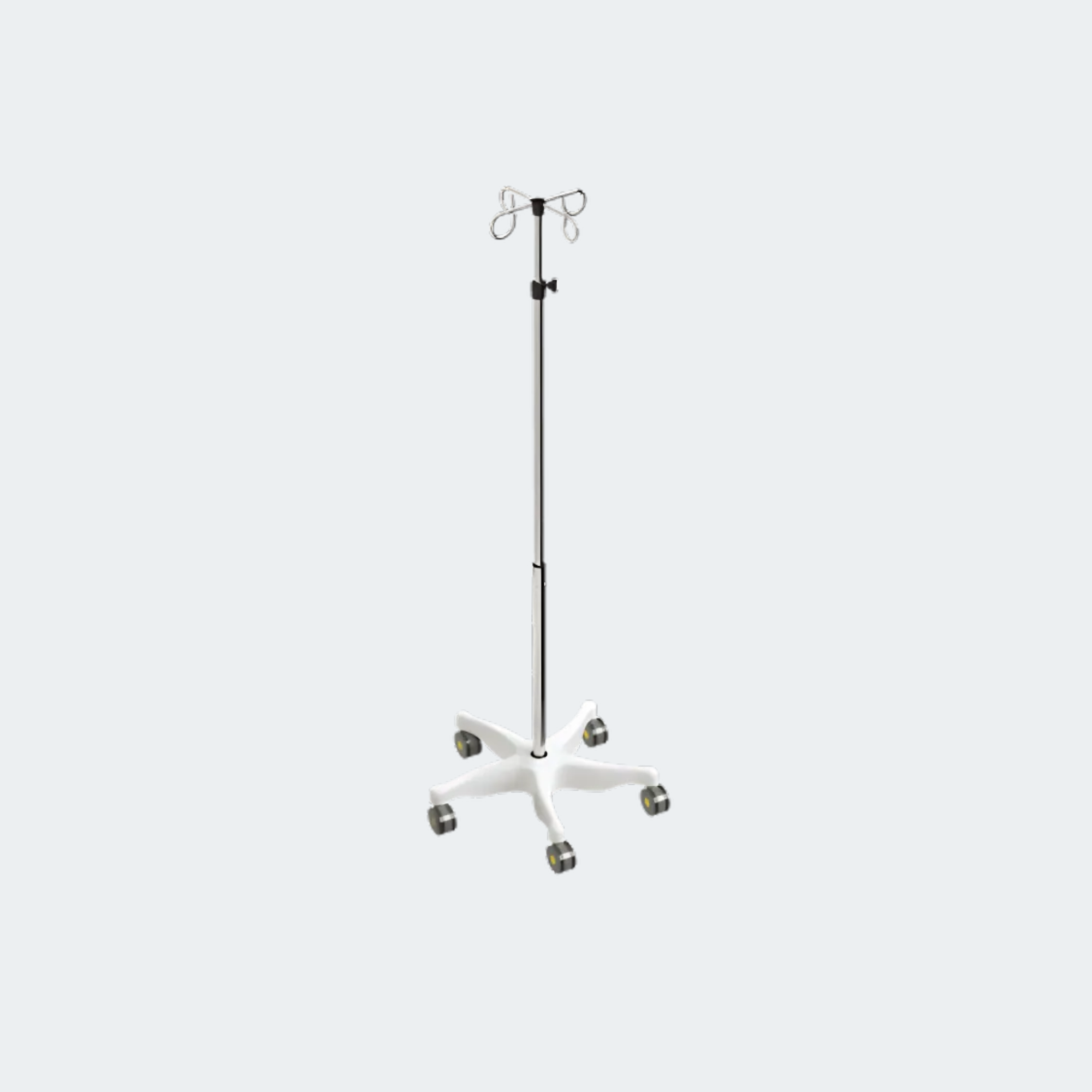 5-legs
25″diameter, Specialized Polymer base with white epoxy finish
5 MRI compatible casters
Slow-descending stainless telescoping top pole