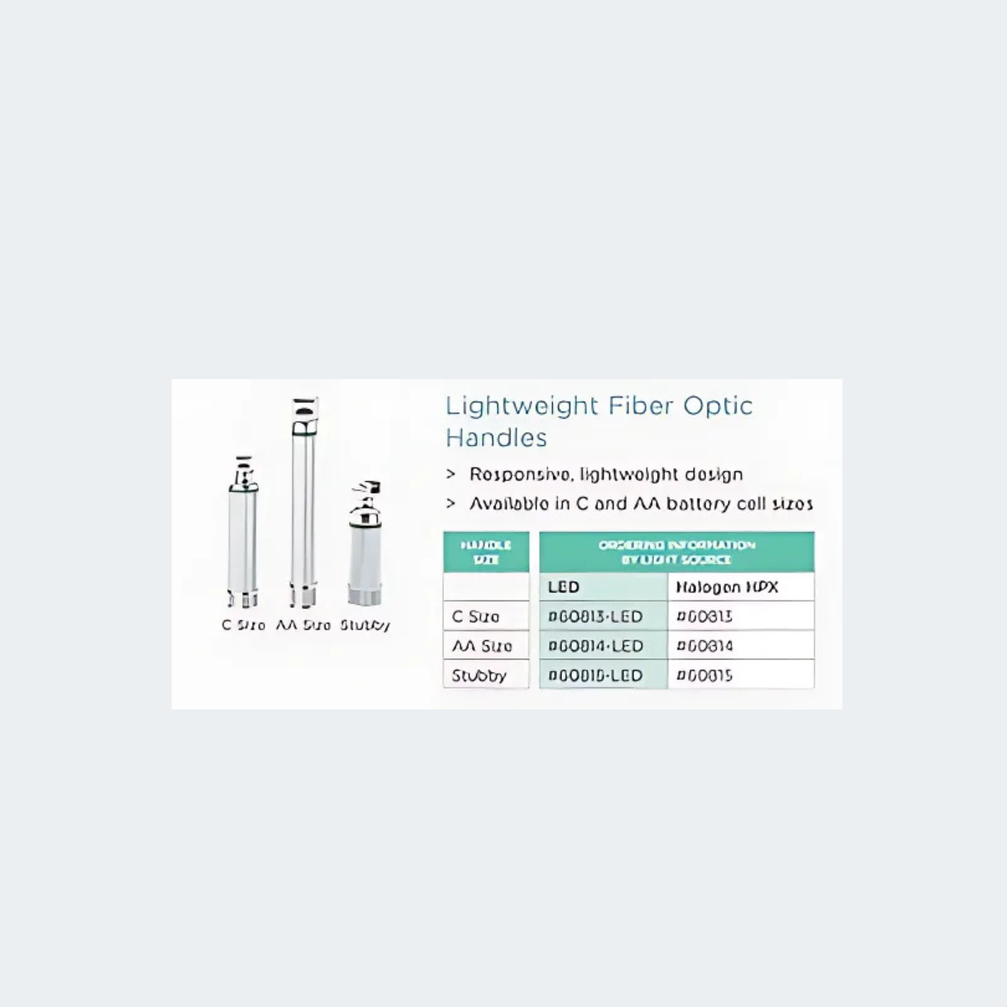 Laryngoscope Handle, Lightweight, For Fiber Optic Blades, LED, 2.5V Size-C