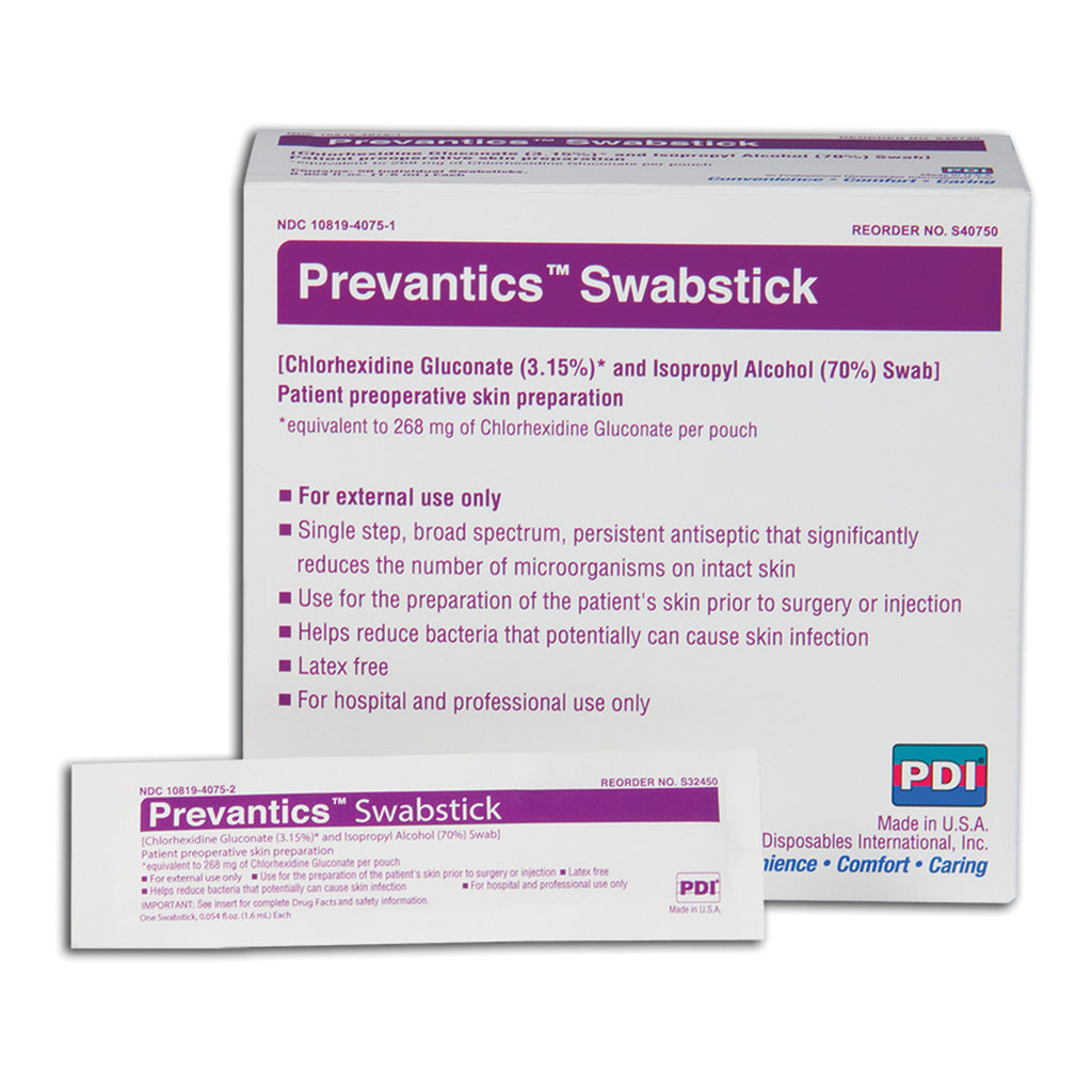 PDI Prevantics Chlorascrub Swabstick 1.75"x6.5" 50/BX 10BX/C