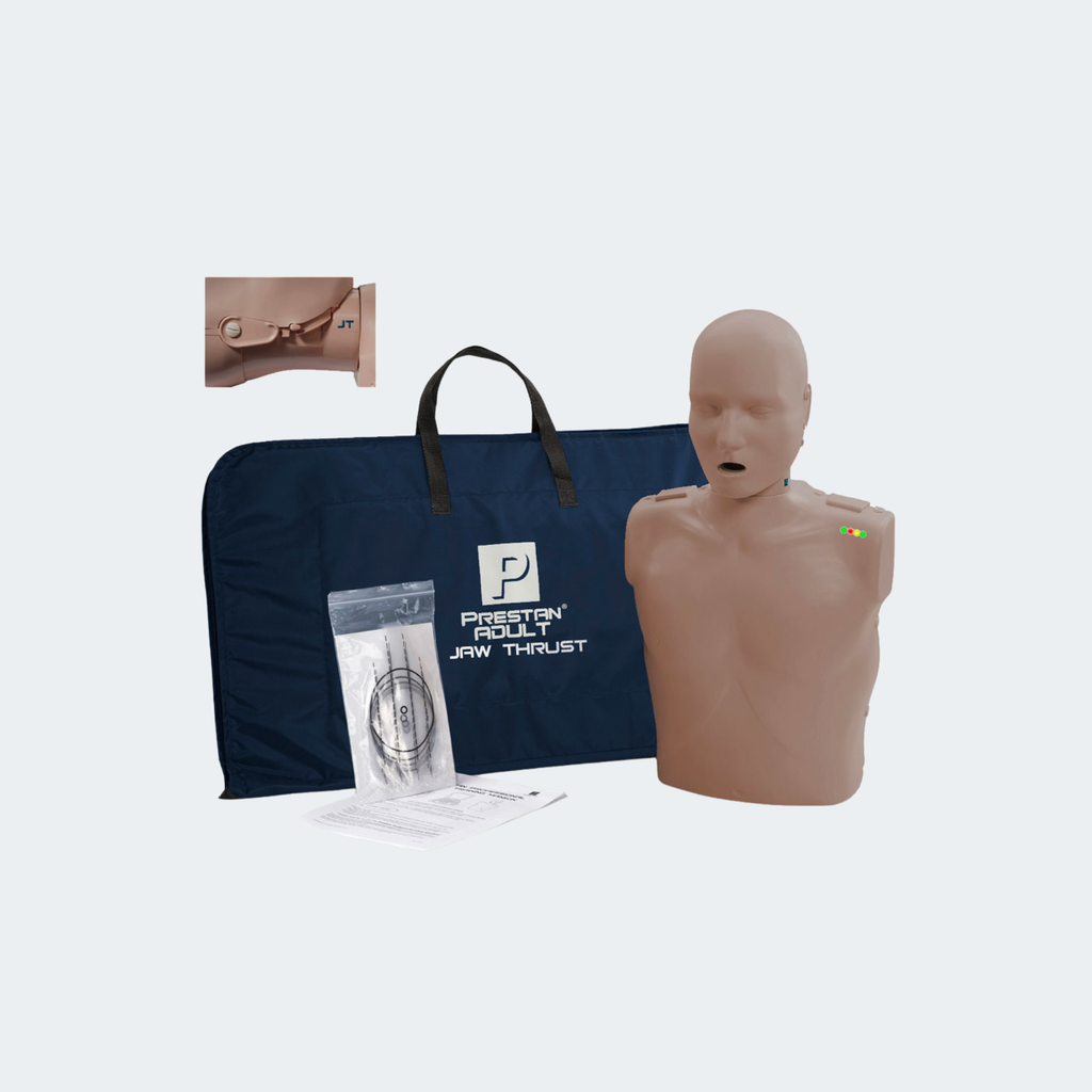 PRESTAN Professional Adult Jaw Thrust Dark Skin Manikin with CPR Monitor Part #: PP-JTM-100M-DS
