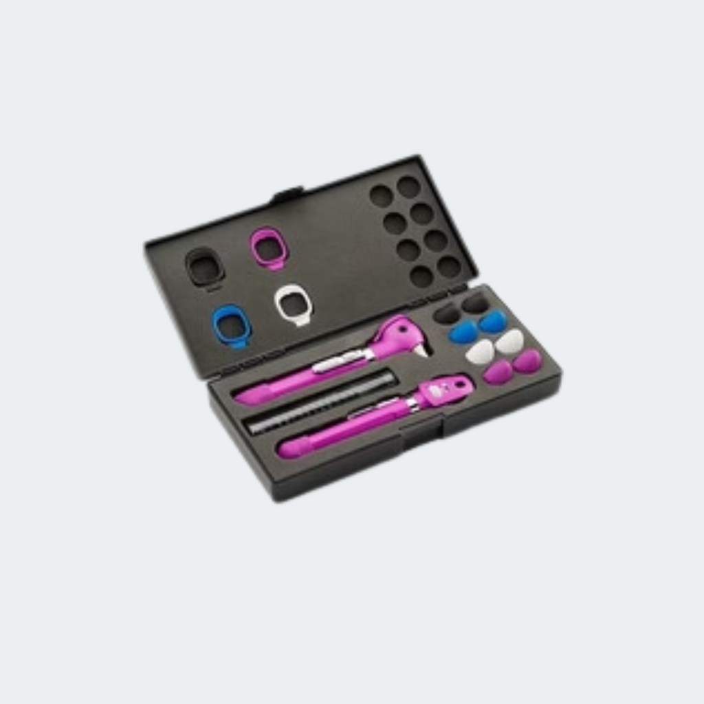 Pocket Plus Diagnostic Set, Includes: Ophthalmoscope, Fiber-Optic Otoscope, LED, 2.5V, (2) AA-Battery Handles, Hard Storage Case, Plum 