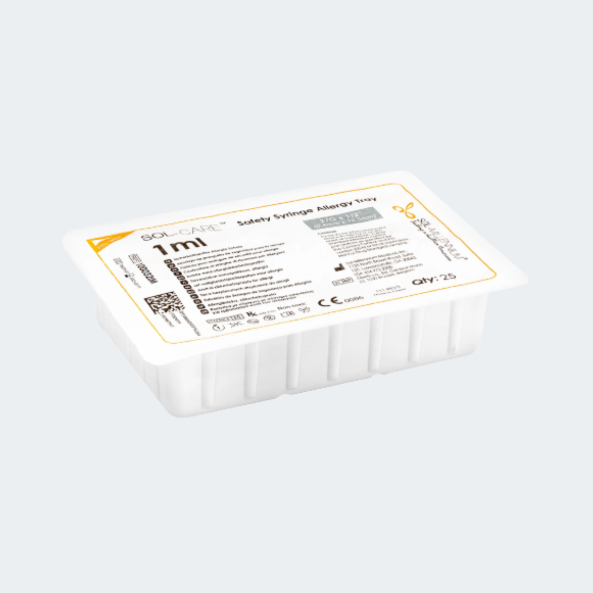 SOL-CARE 1ml Safety Syringe Allergy Tray 26G*3/8" IDB, SKU:100069IM