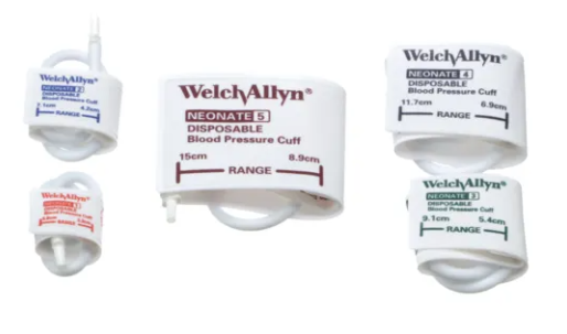 Welch Allyn Blood Pressure Cuff; Five-Cuff Kit: Neonate Size-01 to Size-05; Soft Disposable, 1-Tube, Male Luer-Slip (#5082-176) Connector; Qty. 5