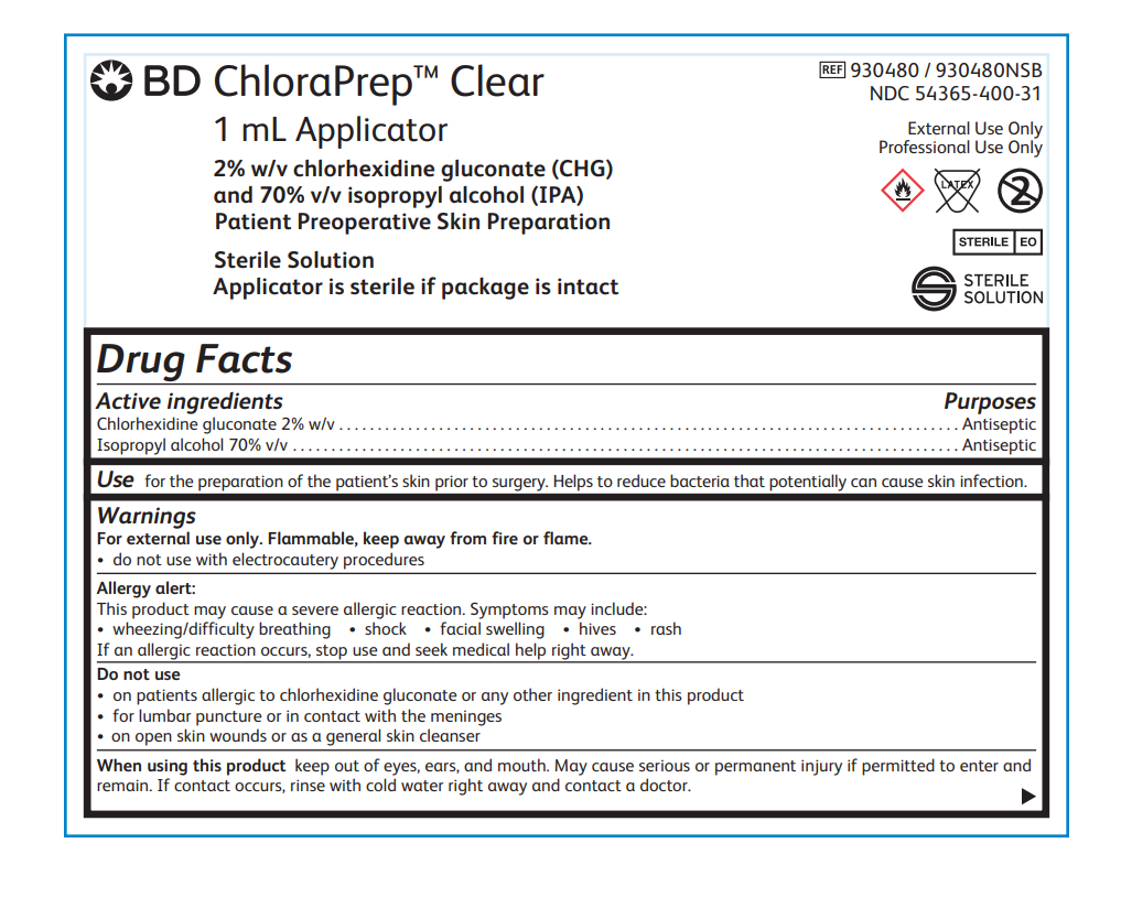 BD ChloraPrep Swabstick Triple Sterile 5.25mL 40/PK,10PK/CA SKU:930103