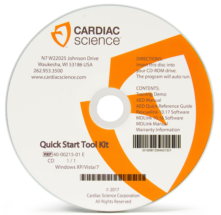 Cardiac Science Powerheart AED G3 Plus Quick Start CD Toolkit Part #: 40-00215-01