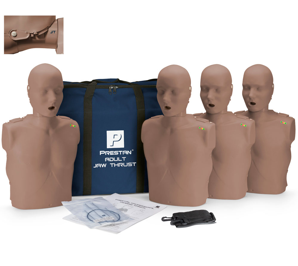 PRESTAN Professional Adult Jaw Thrust Dark Skin Manikin (4-Pack) with CPR Monitor Part #: PP-JTM-400M-DS