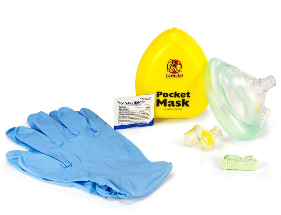 Laerdal Pocket Mask w/Oxygen Inlet & Head Strap w/Gloves in Yellow Hard Case Part #: 83001133