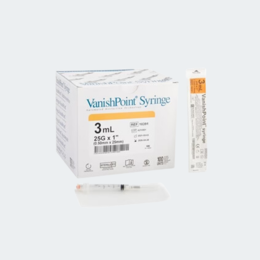Vanish Point 3mL Syringe 25G 1 Inch Retractable Needle
