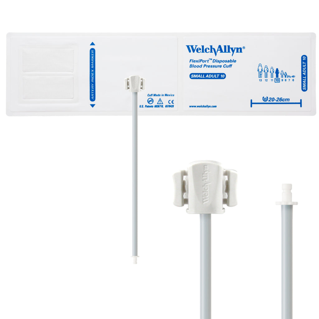 Welch Allyn FlexiPort Blood Pressure Cuff; Size-10 Small Adult, Soft Disposable, 1-Tube, Male Bayonet (#5082-184) Connector; Qty. 20