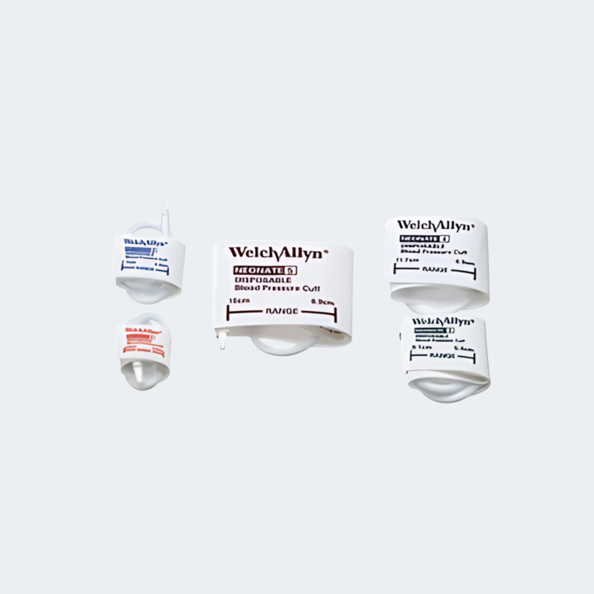 Welch Allyn Blood Pressure Cuff; Five-Cuff Kit: Neonate Size-01 to Size-05; Soft Disposable, 1-Tube, Male Luer-Slip (#5082-176) Connector; Qty. 5