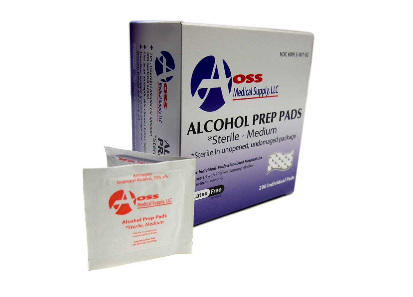 Alcohol Prep Pad AOSS Isopropyl Alcohol, 70% Individual Packet Medium Sterile