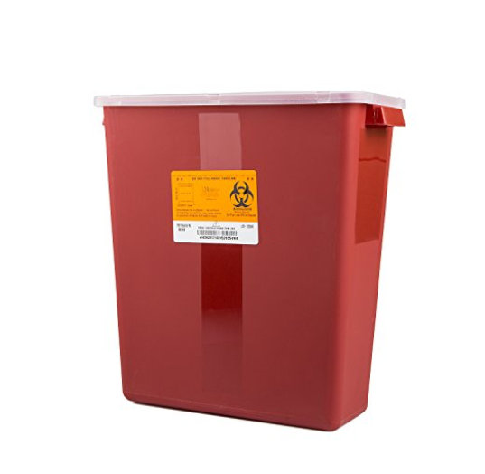3 Gallon Sharps Container 2-Piece 13.5H X 12.5W X 6D Inch Red Base Horizontal Entry LidAOSS Medical SupplySharps ContainerAOSS Medical Supply